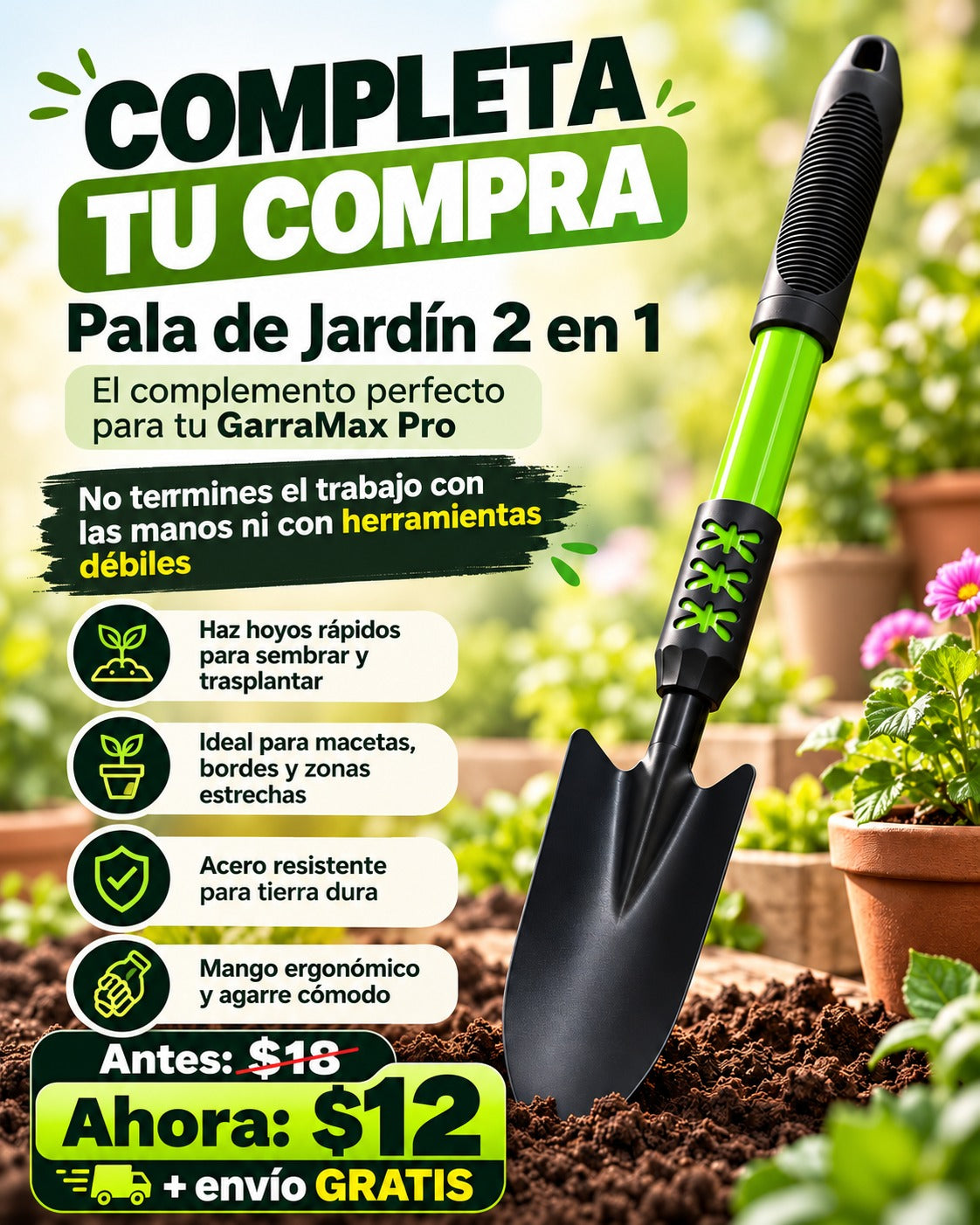 Pala de Jardín 2 en 1 GarraMax Pro